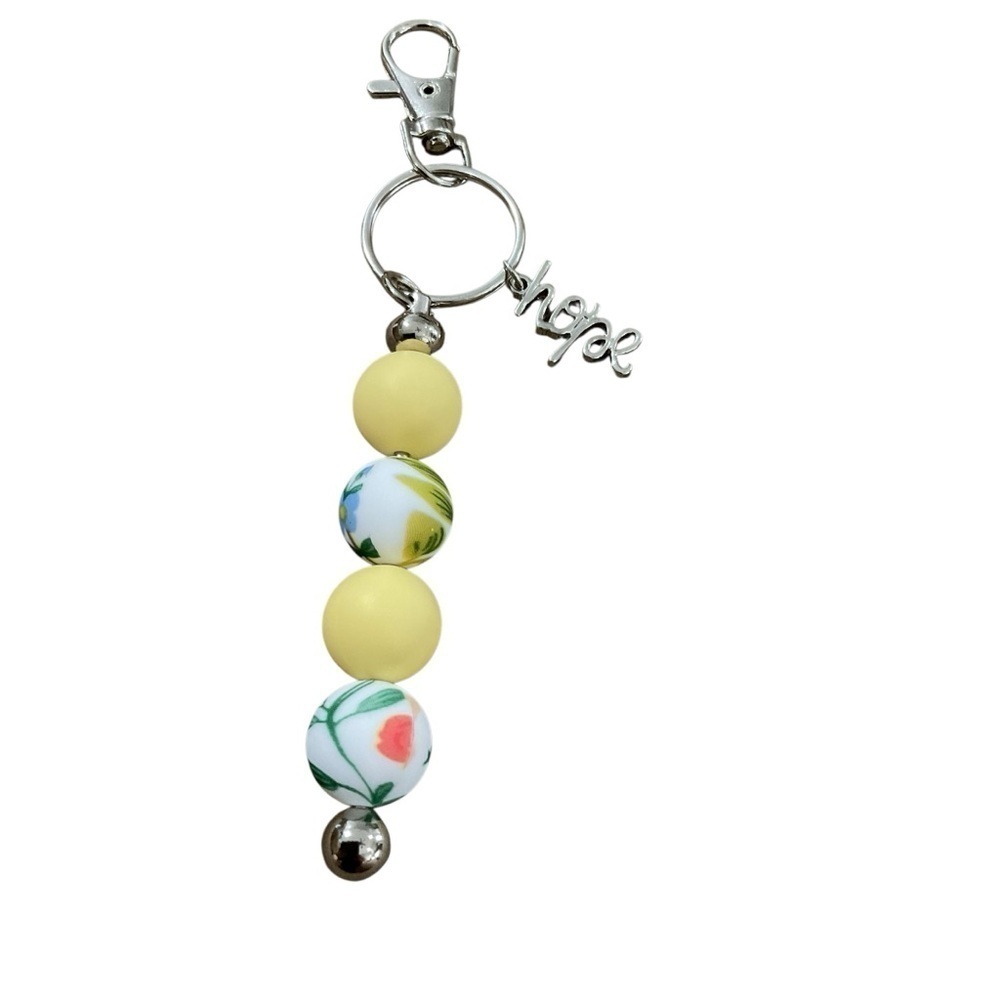 Yellow and Floral Beaded Keychain / Bag Charm